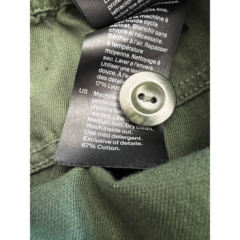 COS Barrel Leg Drawstring Cropped Trouser Pants in Green Cotton Linen Size 2